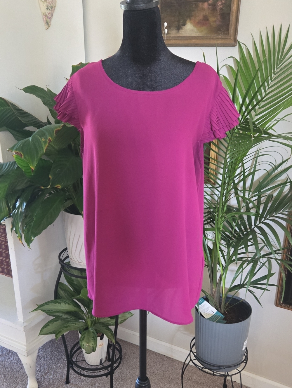 Banana Republic Magenta Pleated Sleeve Blouse